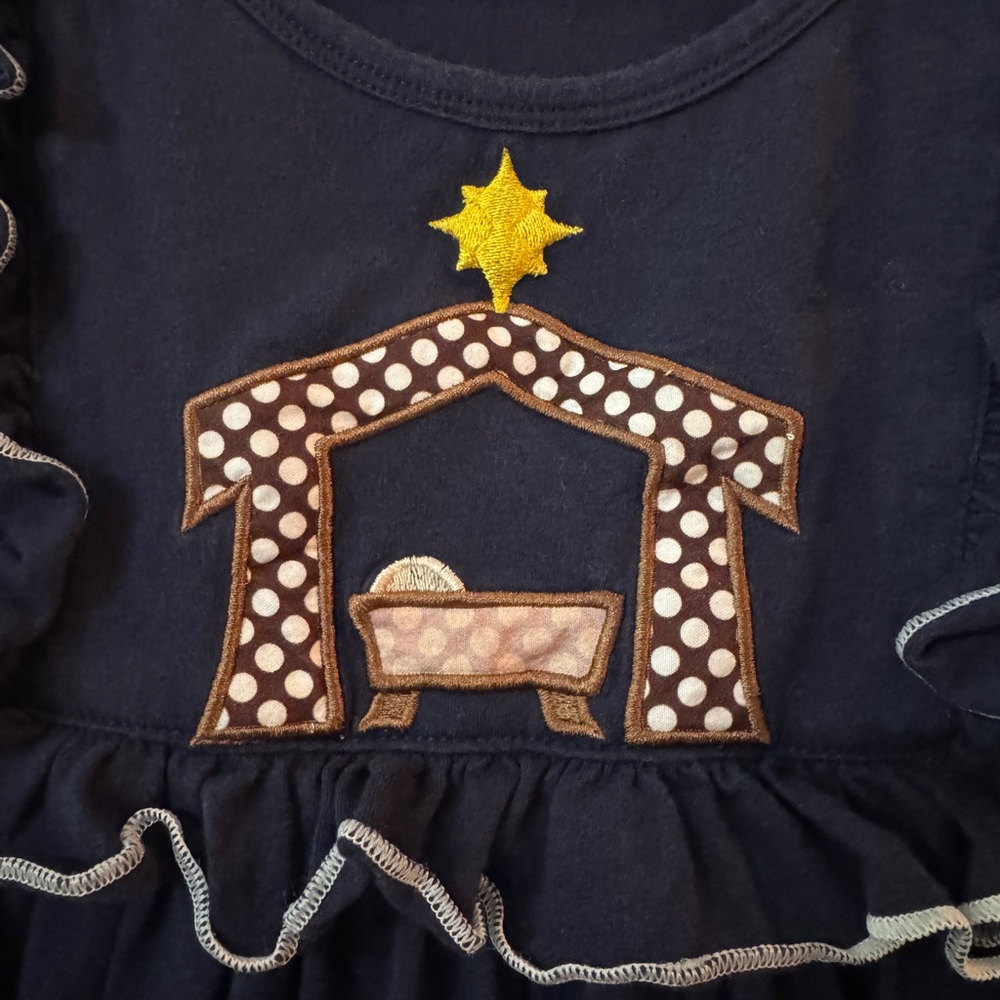 Navy Blue Nativity Dress with Ruffle Details - Picture 2 of 3